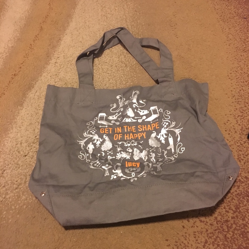 Canvas gray tote bag “get in the shape of happy” never worn